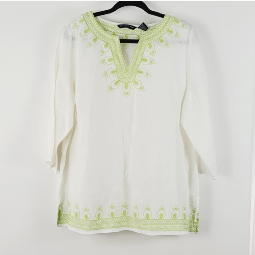 SAINT TROPEZ WEST Embroided Linen White Tunic Top Size 1X